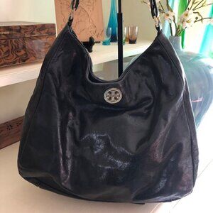 TORY BURCH Hobo Glaze Distressed Soft Black Leather Shoulder Handbag